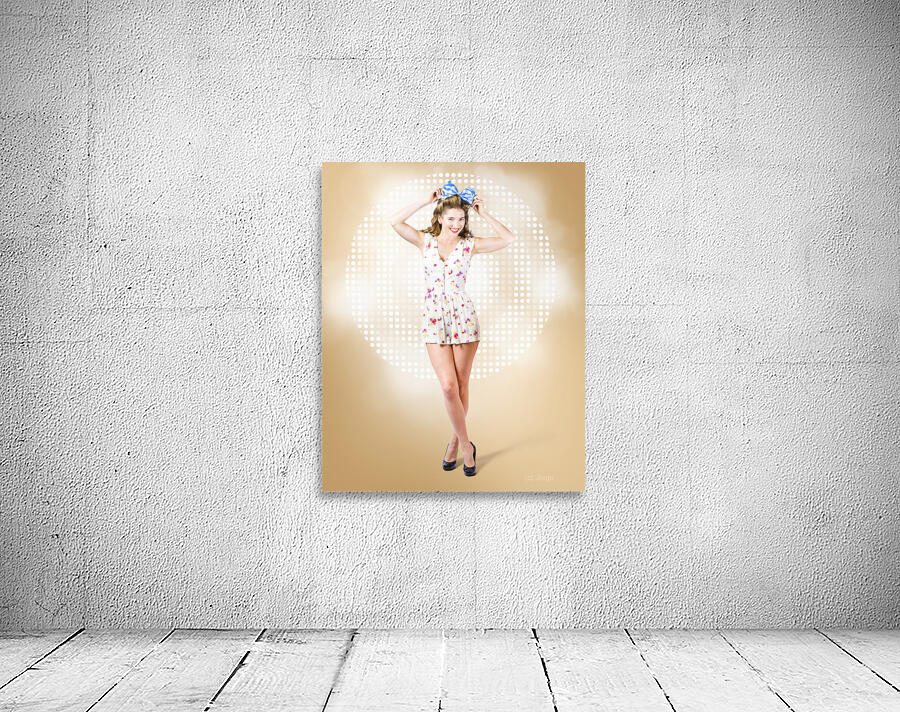Modelling pinup girl wearing bow hair accessory Wall Preview