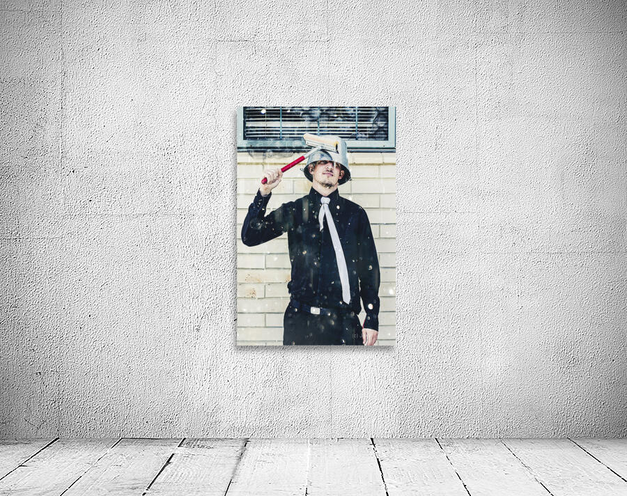 Funny cleaner man ready for action Wall Preview