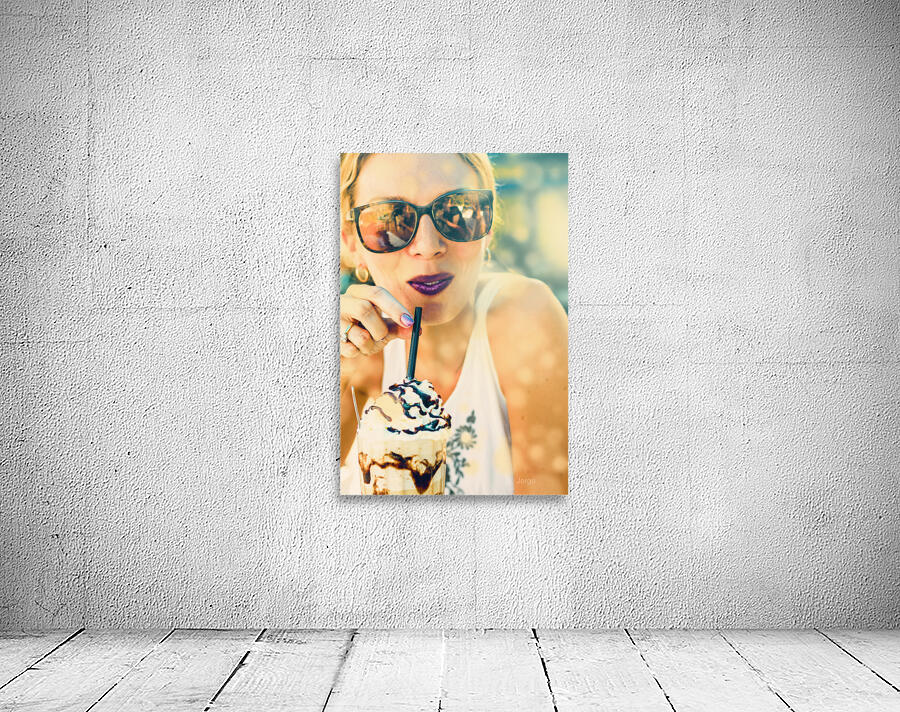 Cute retro girl drinking milkshake Wall Preview