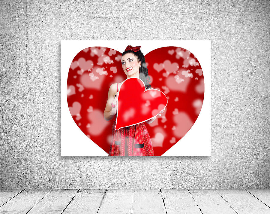 Beautiful woman holding blank love heart sign Wall Preview