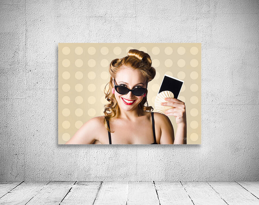 Pinup Girl Showing World Travel Holiday Photo Wall Preview