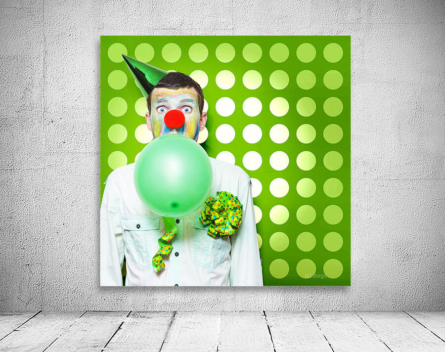 Crazy Party Clown Inflating Green Party Balloon Wall Preview