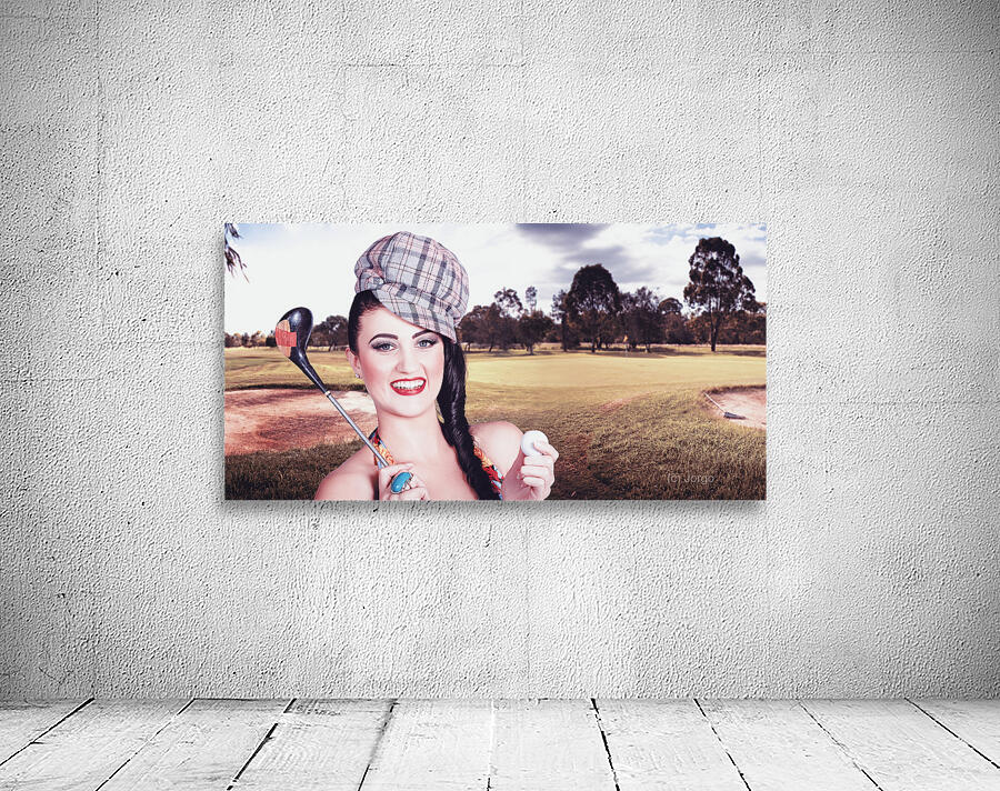 Portrait of a smiling retro female golfer Wall Preview