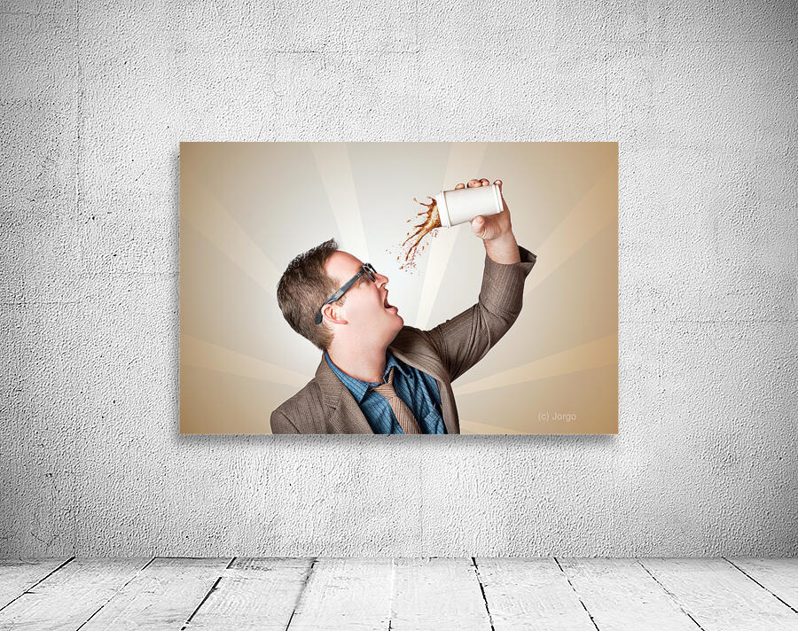 Business man drinking a quick coffee on the go Wall Preview