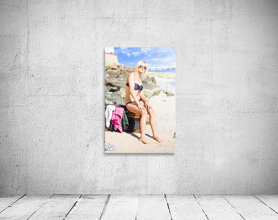 Traveling Tourist With Suitcase On Beach Vacation Wall Preview