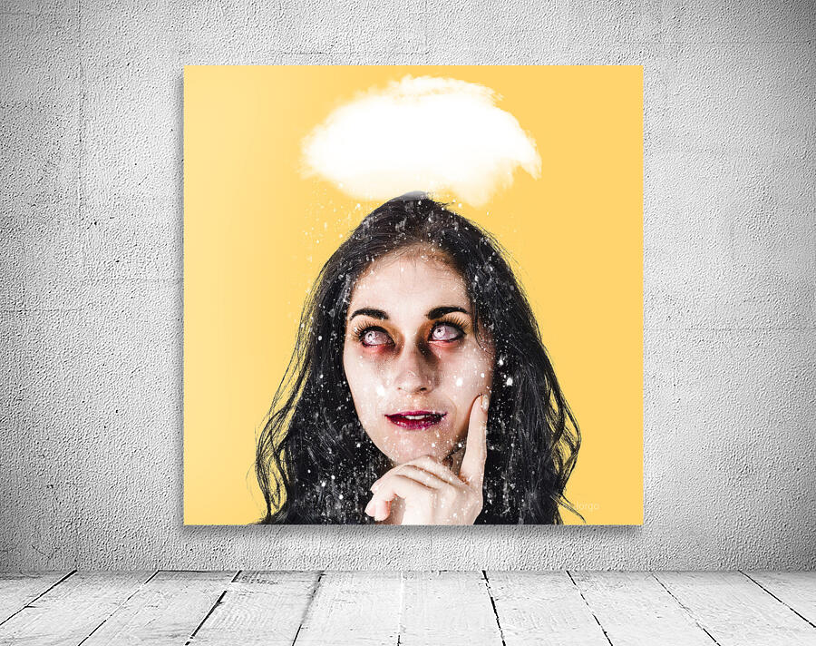 Dead zombie business woman brainstorming a idea Wall Preview