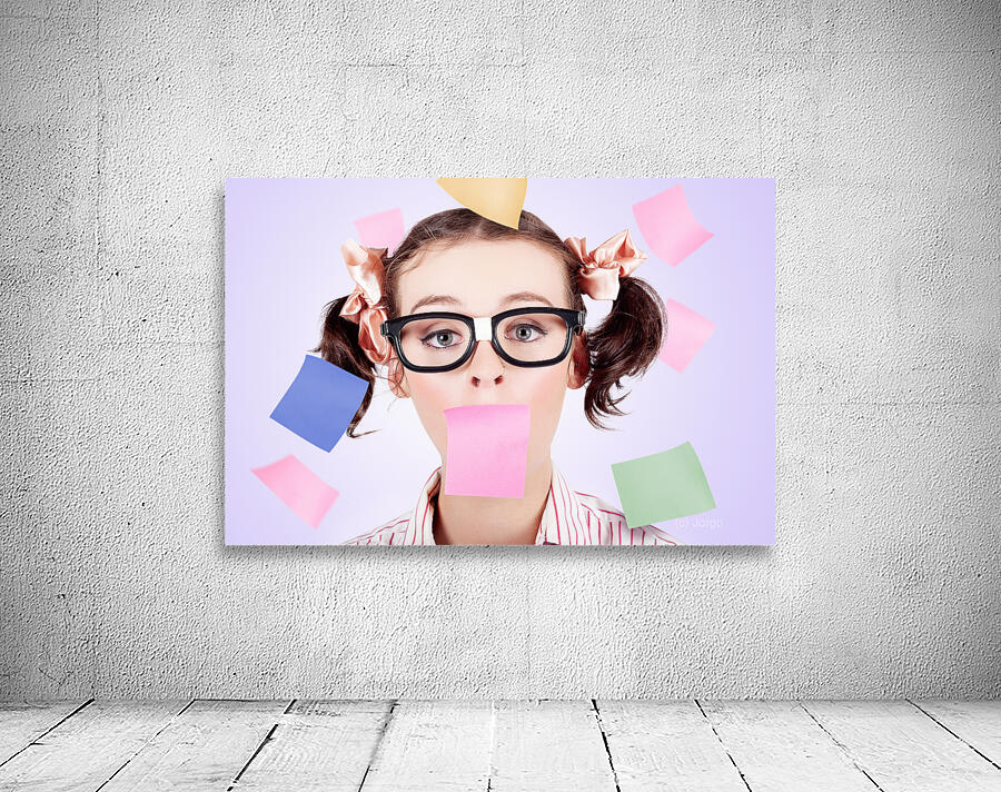 Business Womans Face Covered In Paper Reminders Wall Preview