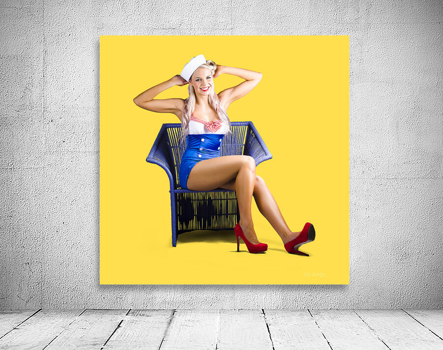 Isolated navy pinup girl on white background Wall Preview