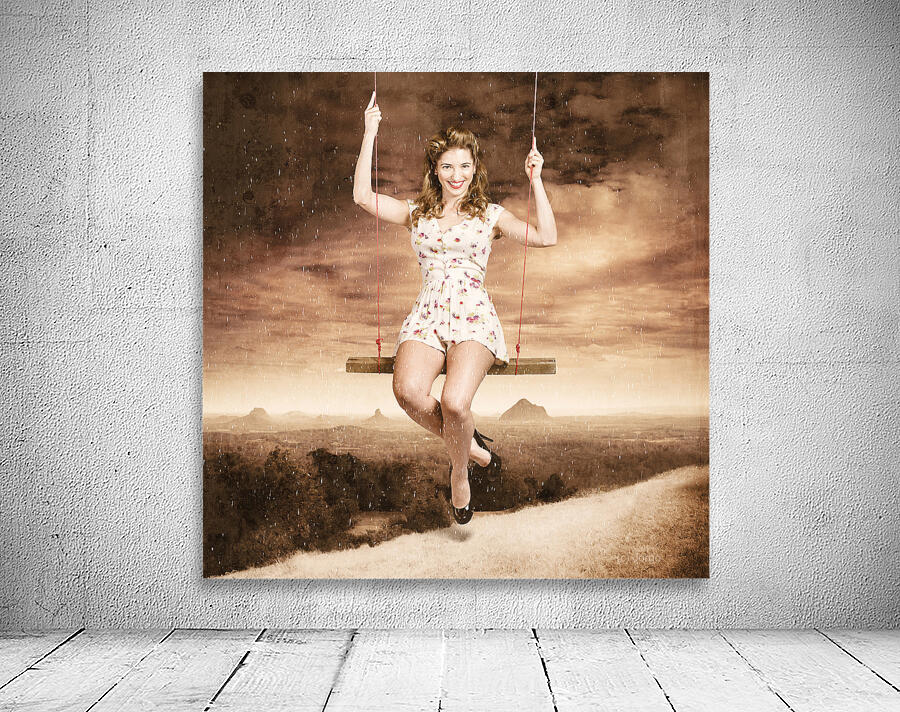 Pin-up beauty enjoying summer rain in Australia  Wall Preview