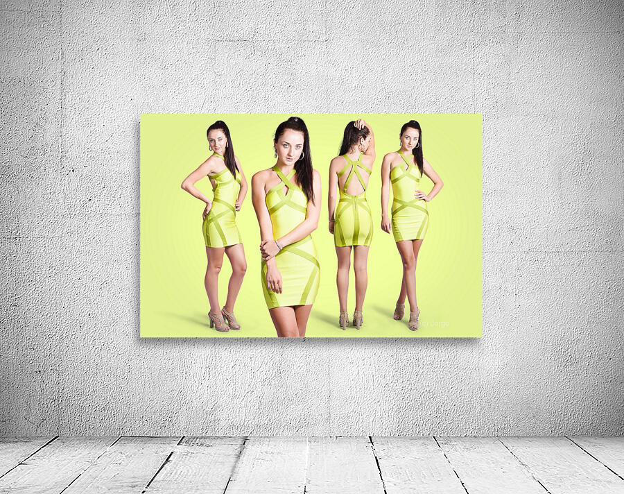 Spring fashion. Young girl in retro green dress Wall Preview