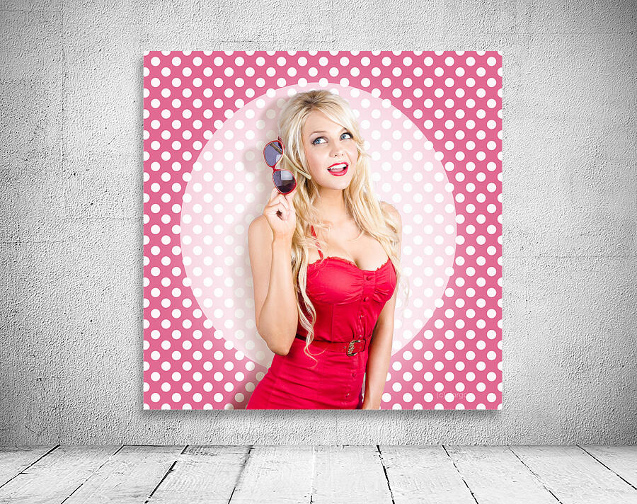 Polka dot pinup girl in retro rockabilly fashion Wall Preview