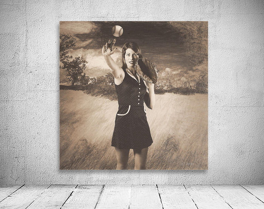 Vintage pin up girl pitching baseball Wall Preview