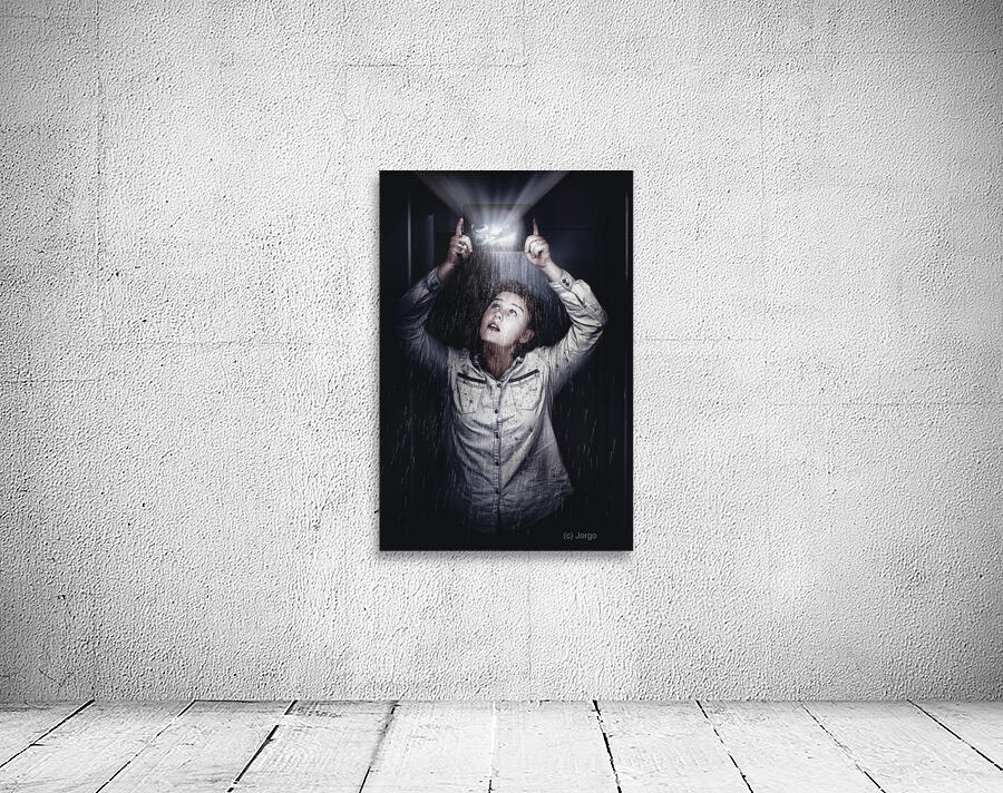 Woman checking weather forecast on tablet Wall Preview