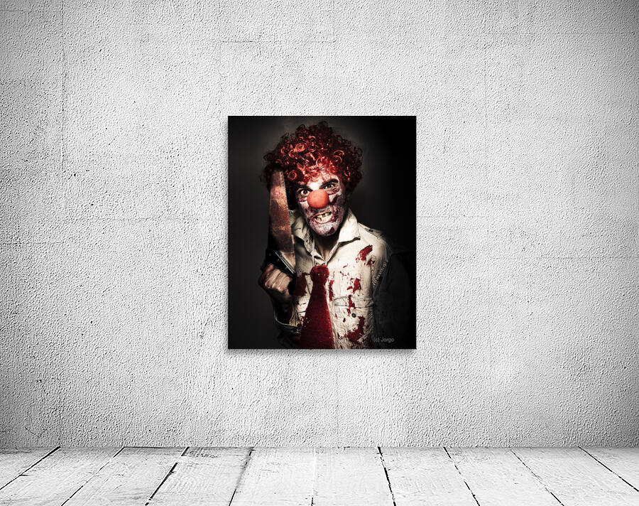Angry Horror Clown Holding Butcher Saw In Darkness Wall Preview