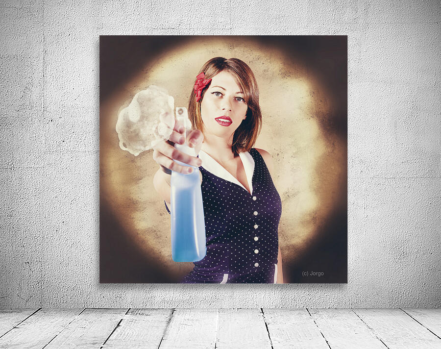 Pump action pin up woman killing glass grime Wall Preview