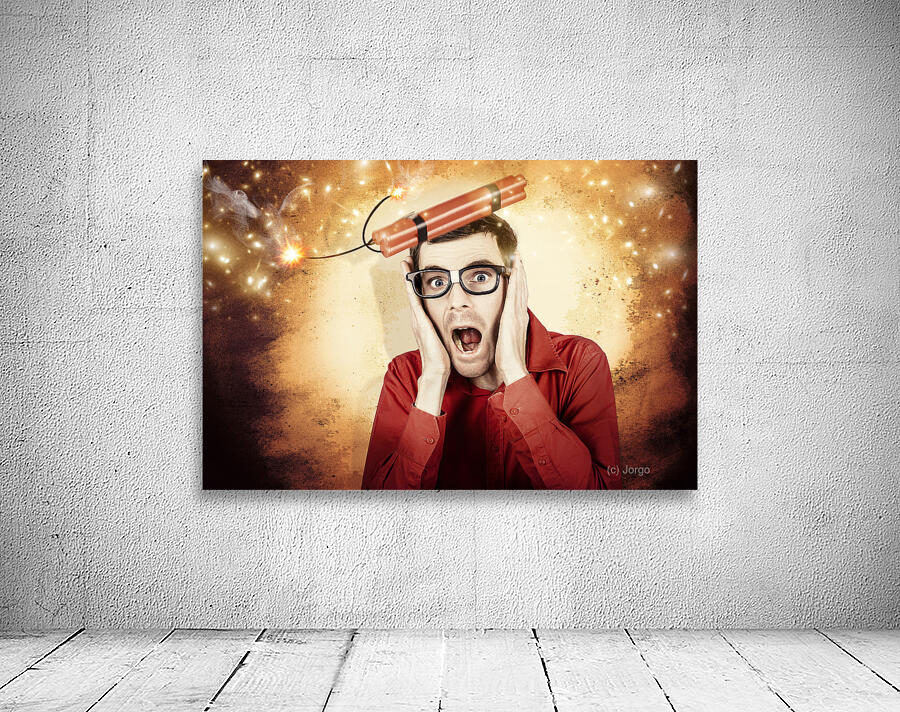 Nerd business man shouting out in fear of a bomb Wall Preview