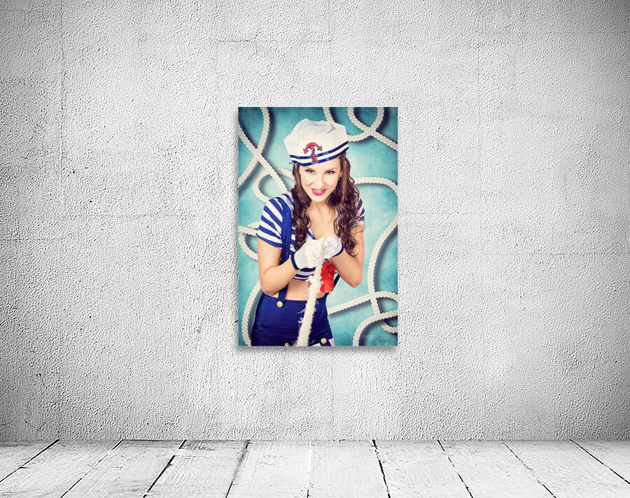 Navy sailor pinup girl in tug of war battle Wall Preview