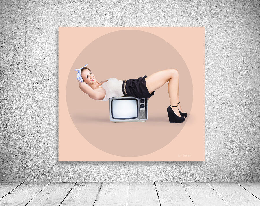 Strong pinup girl doing fitness exercises Wall Preview