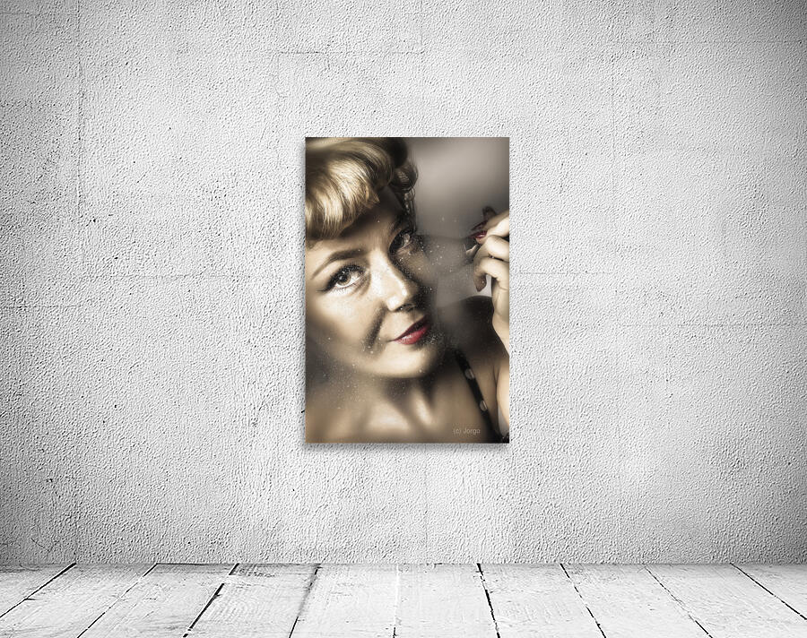 Beauty pin-up woman applying makeup Wall Preview