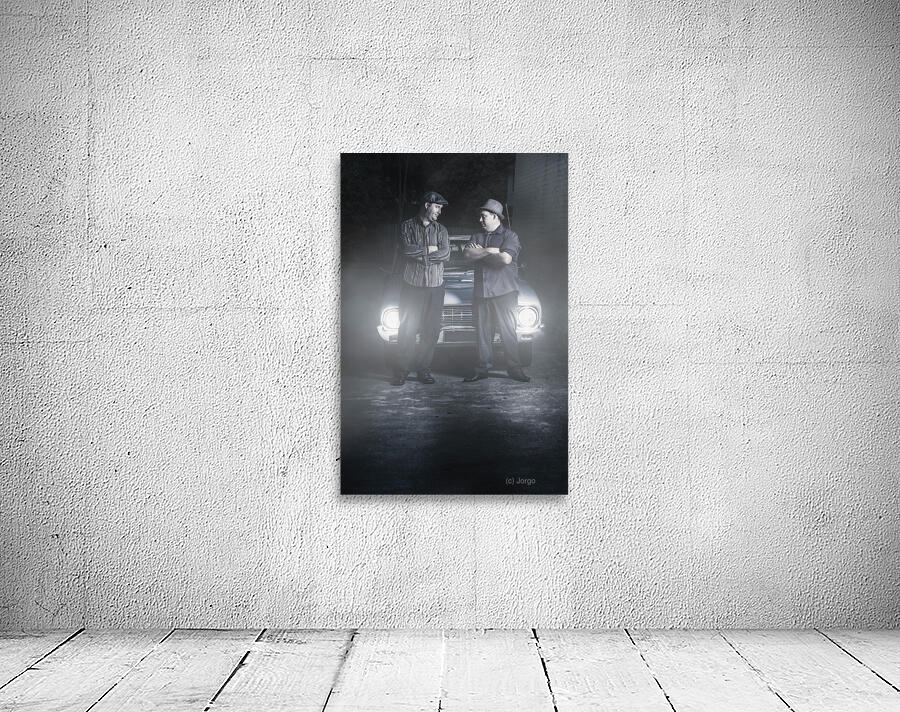 2 male gangsters meeting in dark alleyway Wall Preview