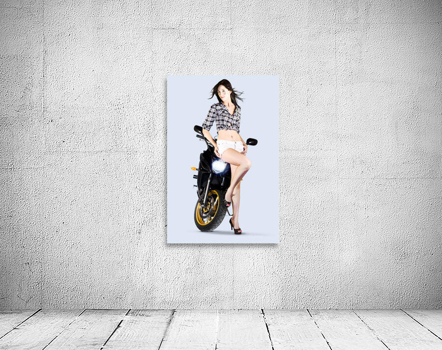 Woman leaning on a motorbike Wall Preview