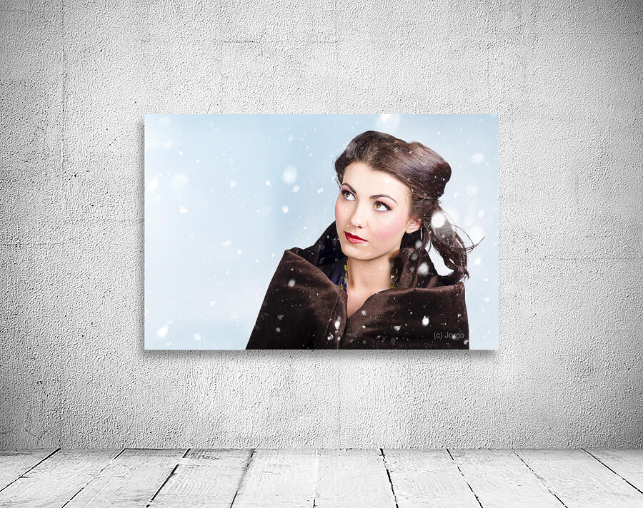 Beautiful brunette woman freezing in outdoor forest Wall Preview