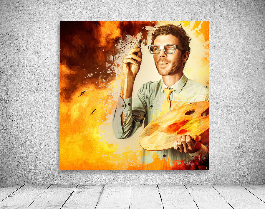 Visual fine art student painting an oil artwork Wall Preview