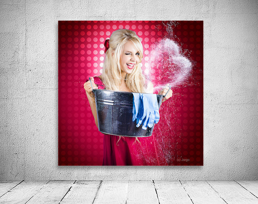 60s Retro Cleaning Lady With Metal Water Bucket Wall Preview