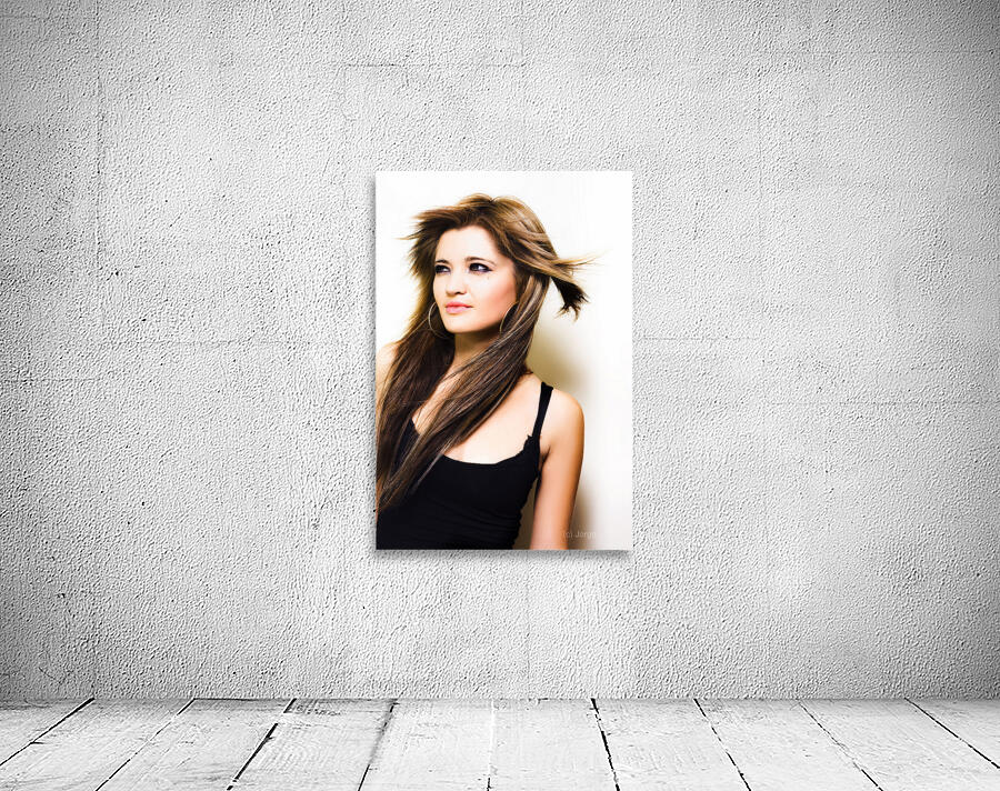 Female fashion model with wind blown hair Wall Preview