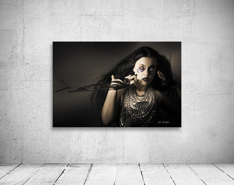 Dark beauty woman. Rich jewellery and Black Nails Wall Preview