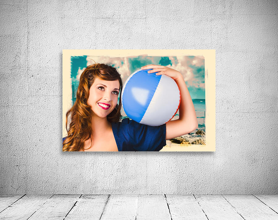 Vintage 1950 era pin-up woman with beach ball Wall Preview