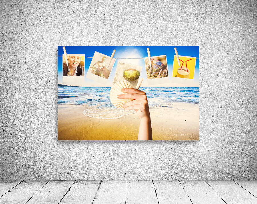 Vacation woman with photos from summer holiday Wall Preview
