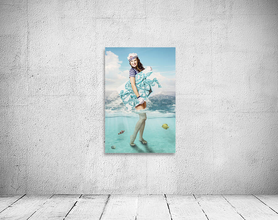 Australian sailor pin-up woman holding sign board Wall Preview