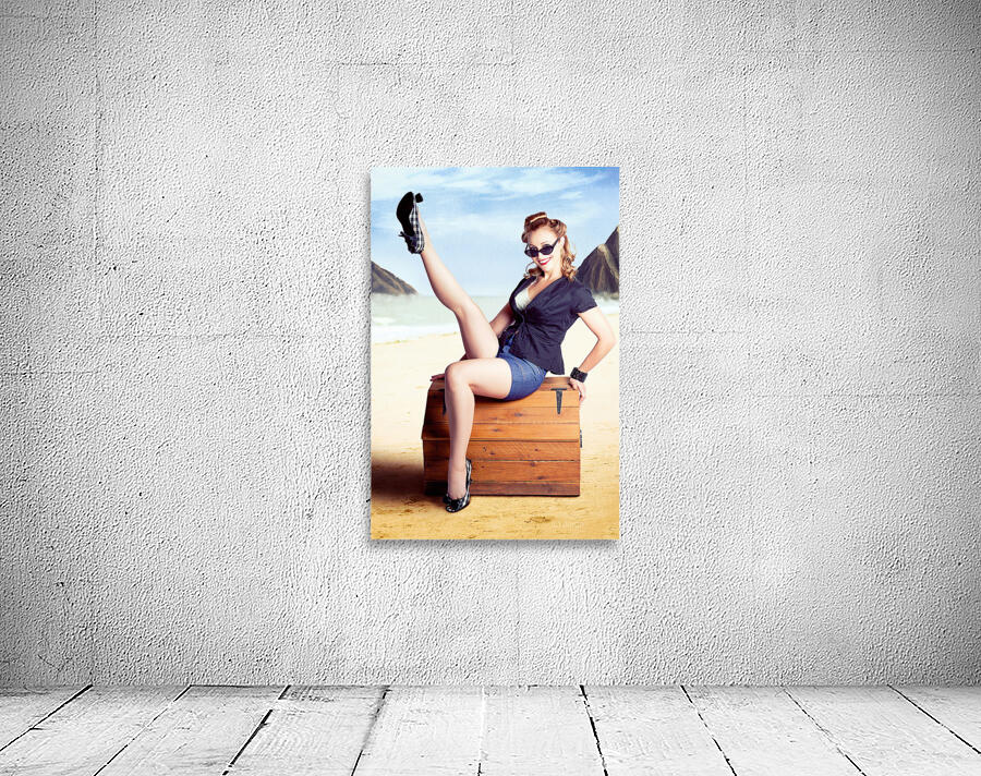 Fine art fifties poster girl on travel luggage Wall Preview
