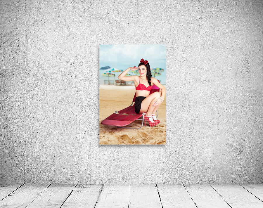 Sexy beach pin up girl wearing high heels Wall Preview