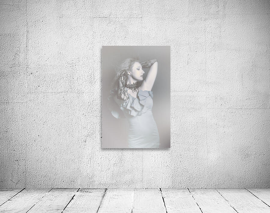 Mystery woman in blue dress and black choker Wall Preview