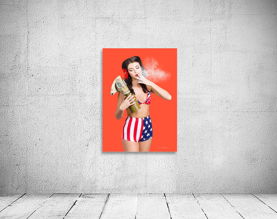 American military pin up girl holding gasmask  Wall Preview