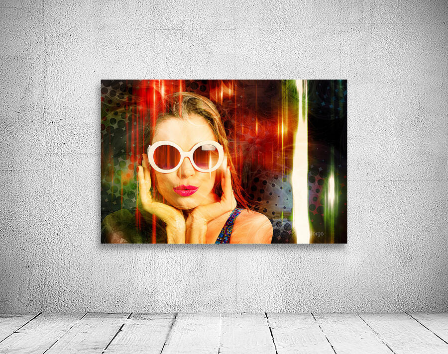 Young retro woman listening to earphones Wall Preview