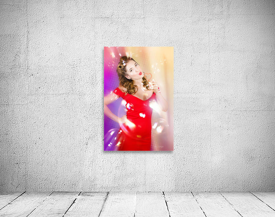 Beautiful pin-up girl at retro disco dance party Wall Preview