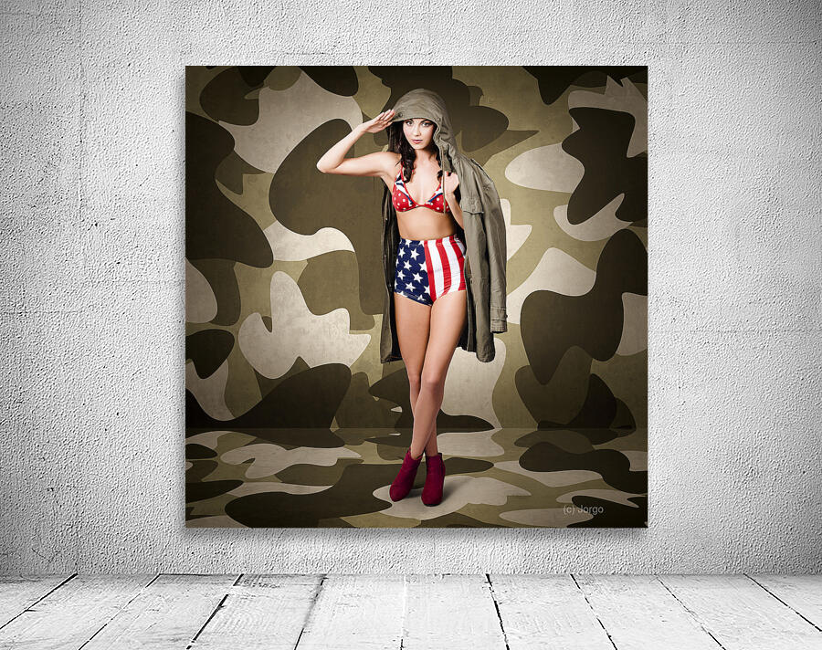 Retro pinup girl in American army lingerie Wall Preview