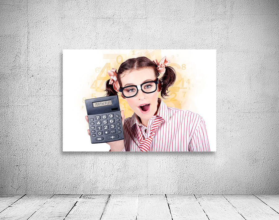 Education Math Tutor Holding Numbers Calculator Wall Preview