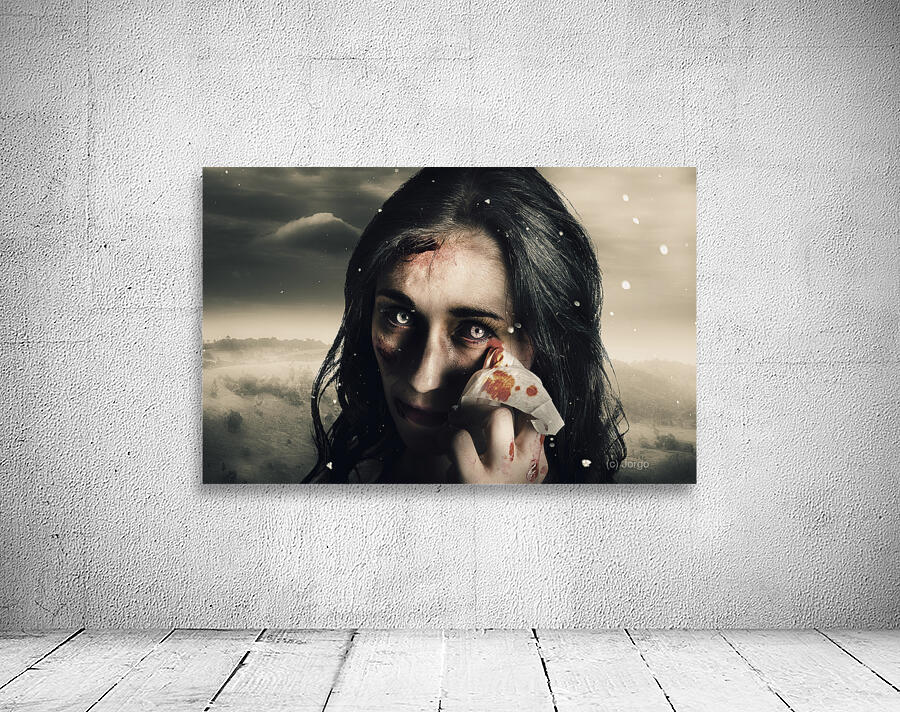 Grim face of horror crying tears of blood Wall Preview