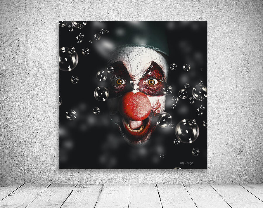 Scary horror circus clown laughing with evil smile Wall Preview