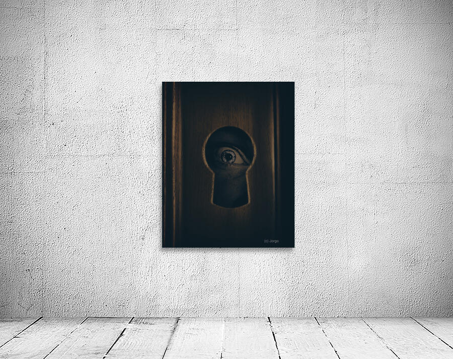 Eye looking through door keyhole Wall Preview