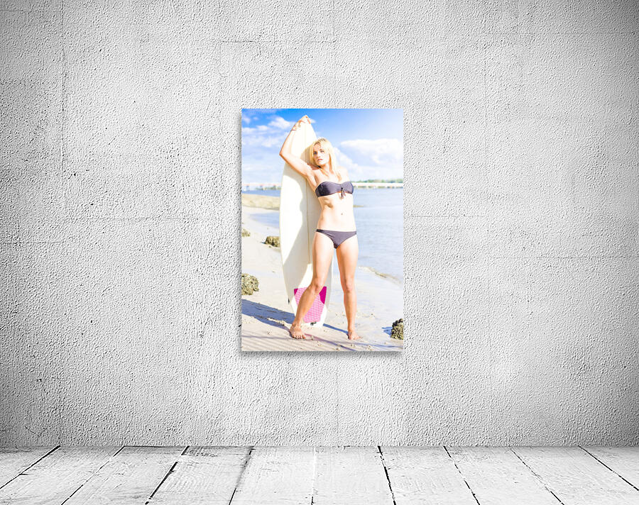 Blonde Surfboarder With Surfboard At Beach Wall Preview