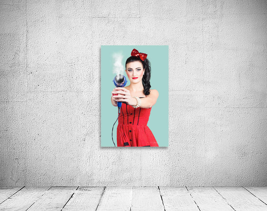 Hairdresser woman shooting a cool haircut in style Wall Preview