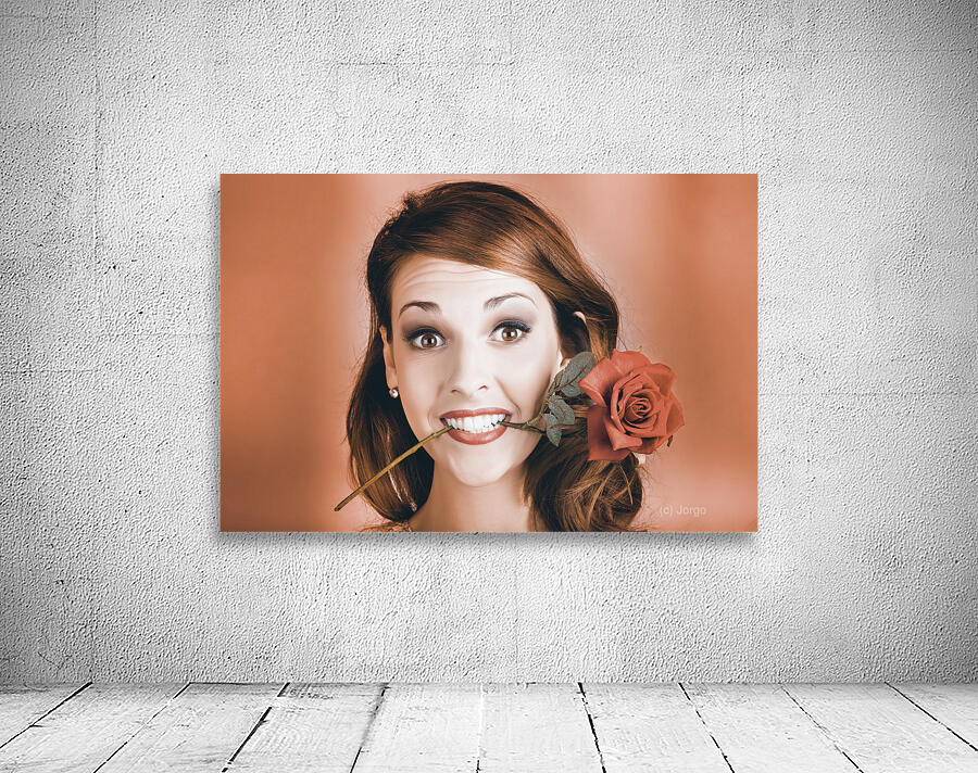 Surprised Young Woman Getting Valentine Flower Wall Preview