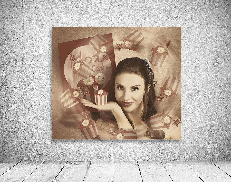 Retro cupcake poster girl adverting baked cake Wall Preview