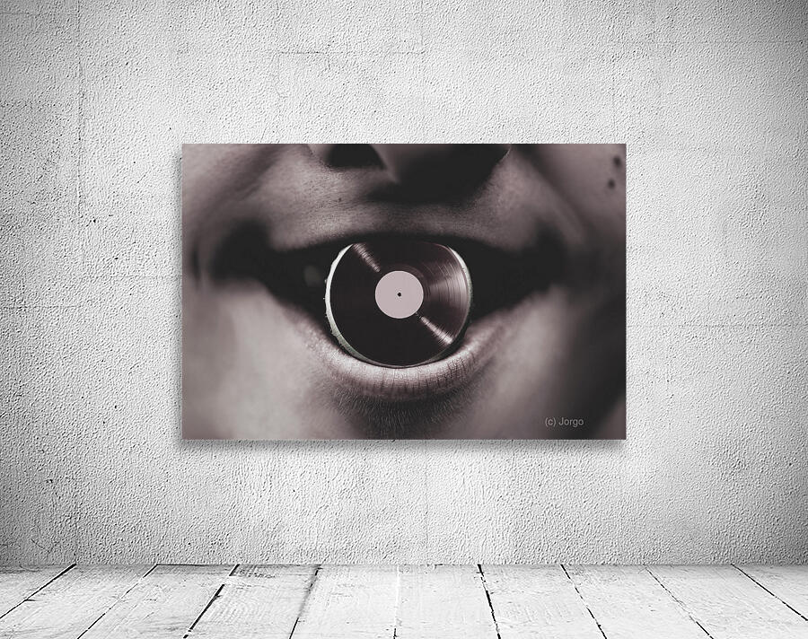 Jukebox DJ holding vinyl soda bottle lid in mouth Wall Preview