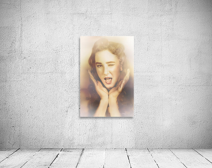 Winking pinup woman with retro hair and makeup Wall Preview